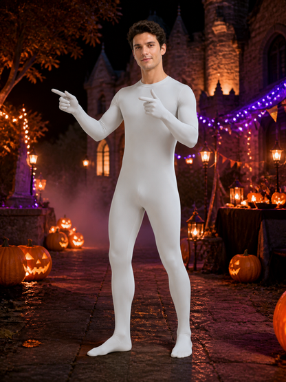 Adult White Invisible Man Full Body Suit Halloween Costume Costumes detail 2