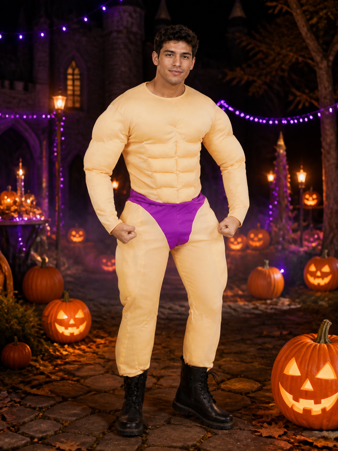 Funny Muscular Human Bodysuit Costume, 3D Muscle Design Halloween Cosplay Outfit