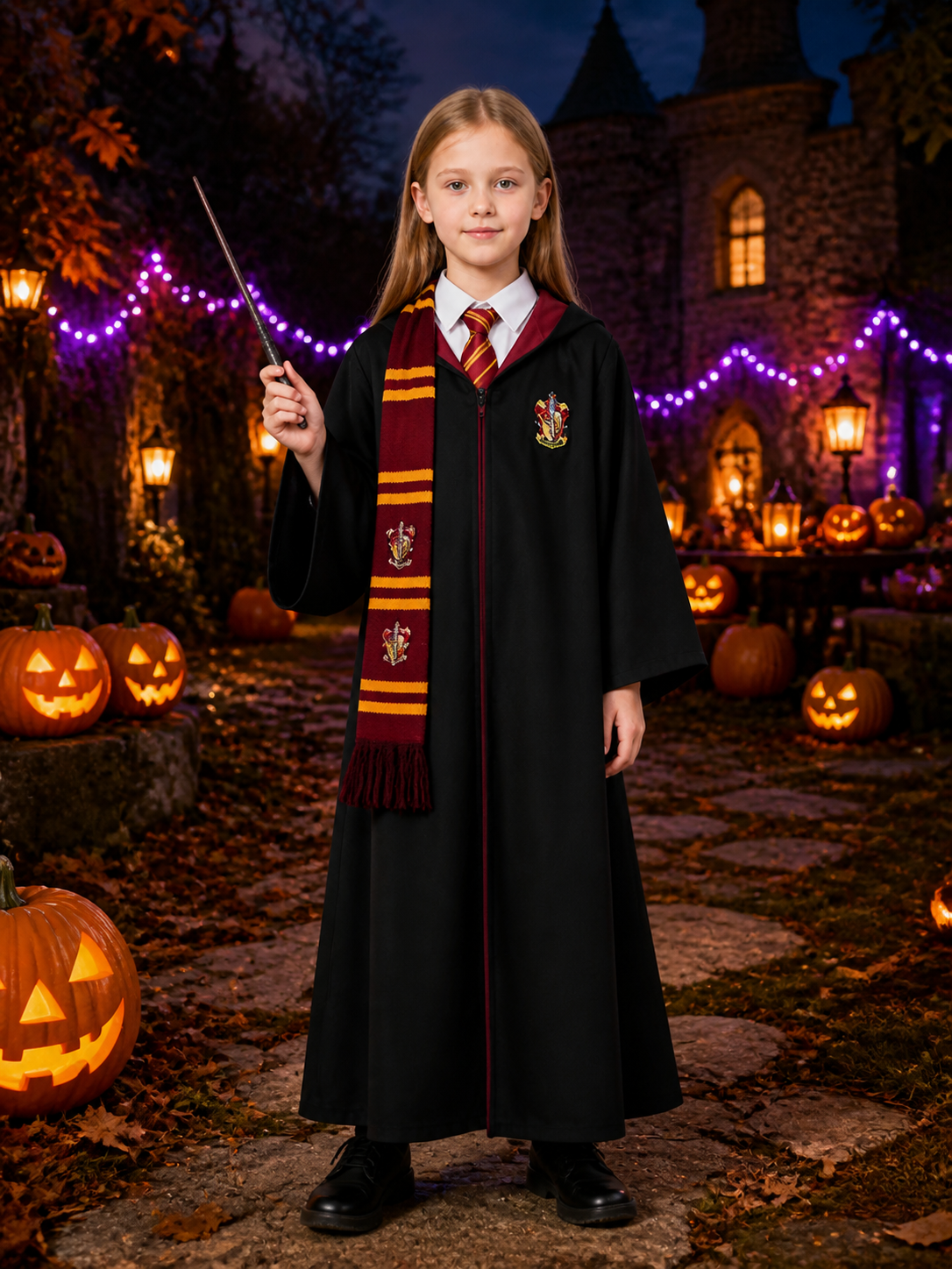 Academy-Style Wizard Robe Costume Set with Wand, Tie and Scarf Costume Accessories detail 2