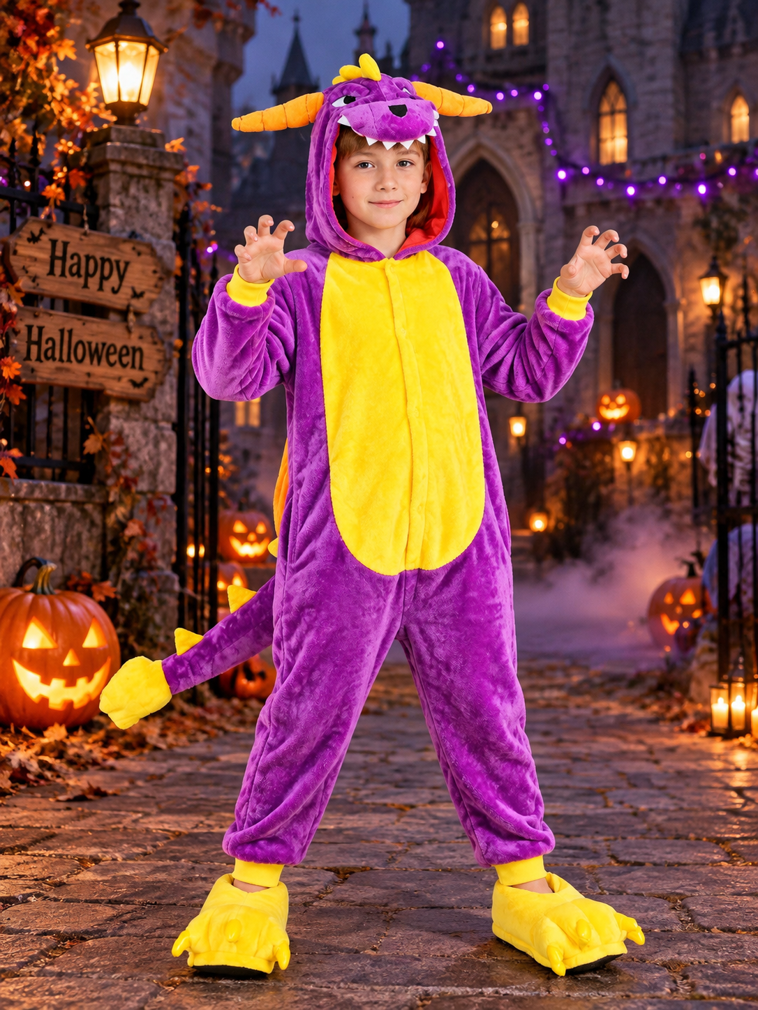 Purple Dragon Hooded and Tailed Pajama Jumpsuit
