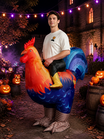 Adult Rooster Costume With Large Tail And Red Comb, Feather Texture Halloween Costumes detail 2