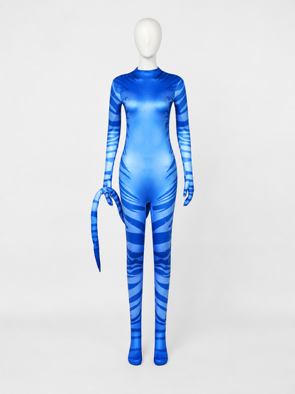 Blue Striped Bodysuit Costume for Adults & Kids, Long Tail Cosplay Outfit Costumes detail 2