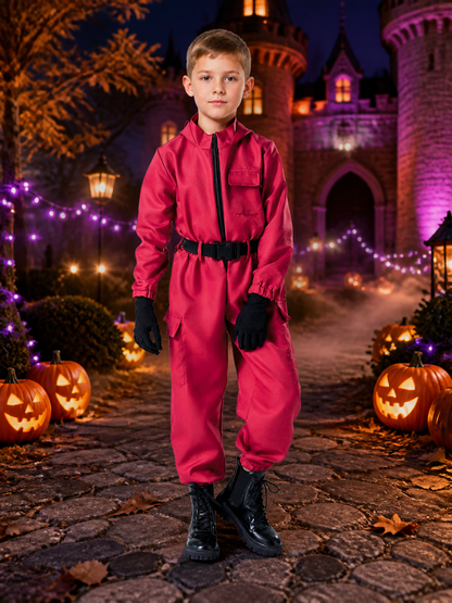 Red Character Workwear Jumpsuit Costume with Belt and Zipper, Halloween Outfit Costumes detail 2