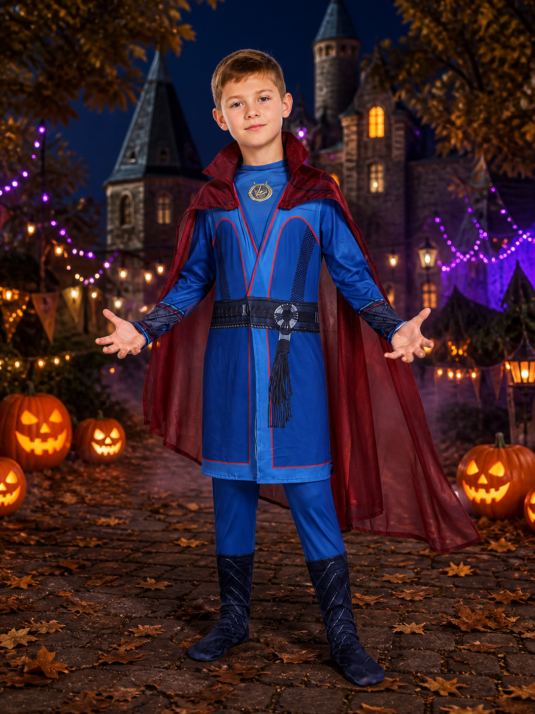 Kids Doctor Strange Superhero Costume Set with Red Cape, Long Sleeve Halloween Costume Capes detail 2