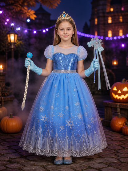 Kids Elsa Sequined Snowflake Princess Dress Costume Costume Dresses detail 2