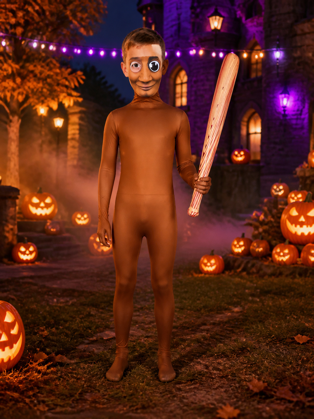 Brown Cartoon Character Full Body Costume Jumpsuit With Mask And Stick For Costume Masks detail 2