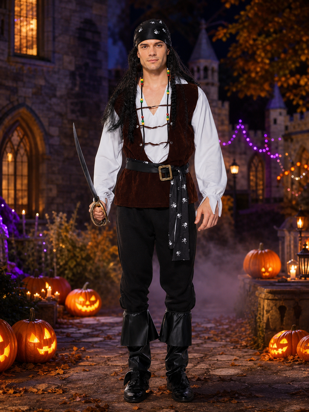 Pirate Cosplay Costume with Vest for Masquerades Costumes detail 2