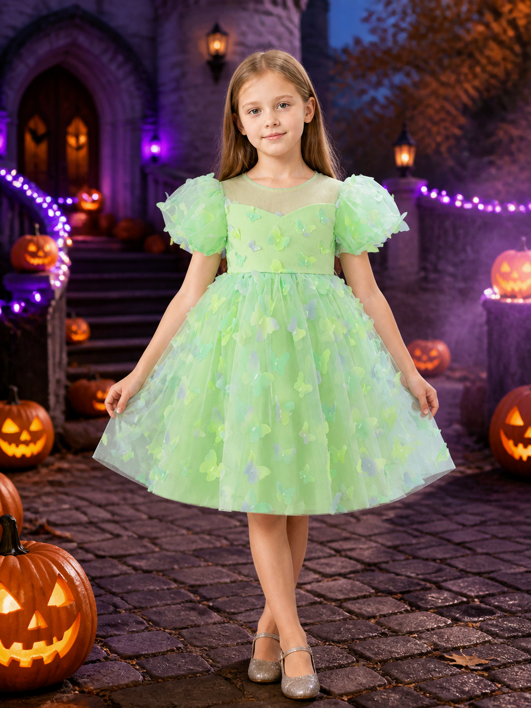Toddler Girls' Butterfly Princess Dress with Puff Sleeves and Tulle Skirt Costume Dresses detail 2