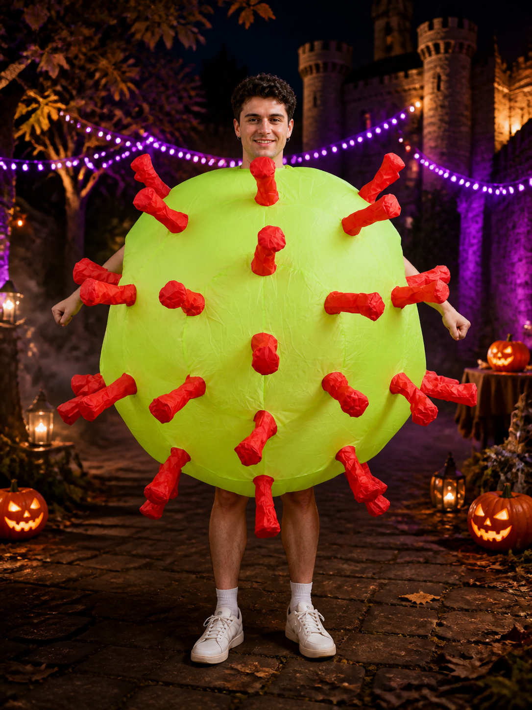 Unisex Fluorescent Green Inflatable Bodysuit Costume with Red Tubular Costumes detail 2
