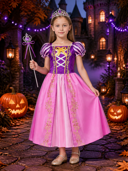 Kids Princess Costume Dress Set with Crown and Magic Wand, Pink Purple Gown Costume Dresses detail 2