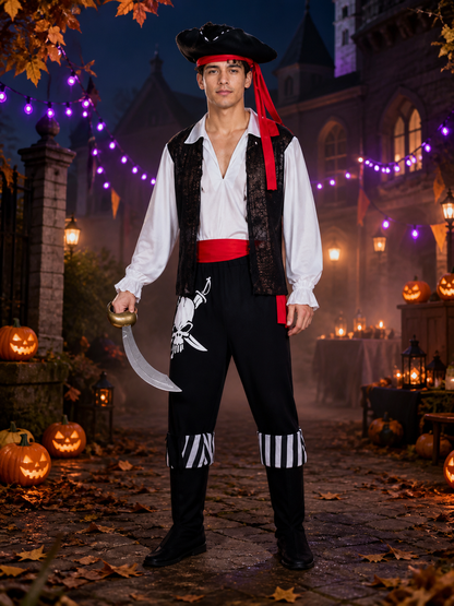 Halloween Pirate Costume with Tricorn Hat Costume Headwear detail 2