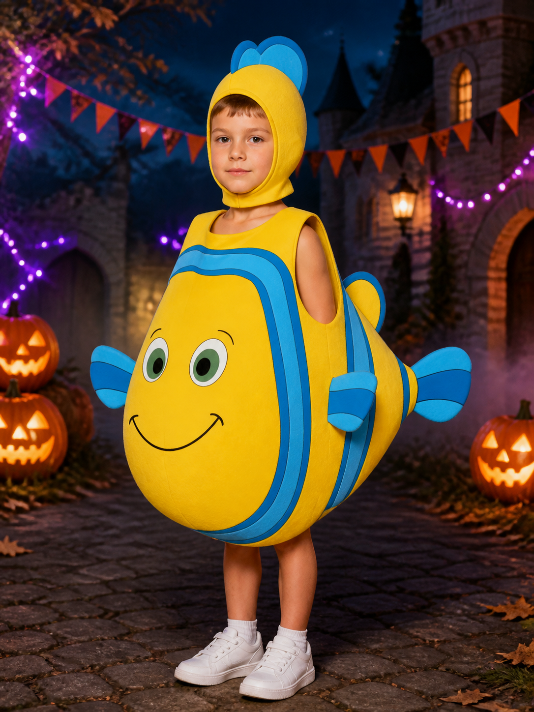 Kids Nemo Clownfish Costume Jumpsuit, Hooded Fish Design Halloween Outfit Costumes detail 2