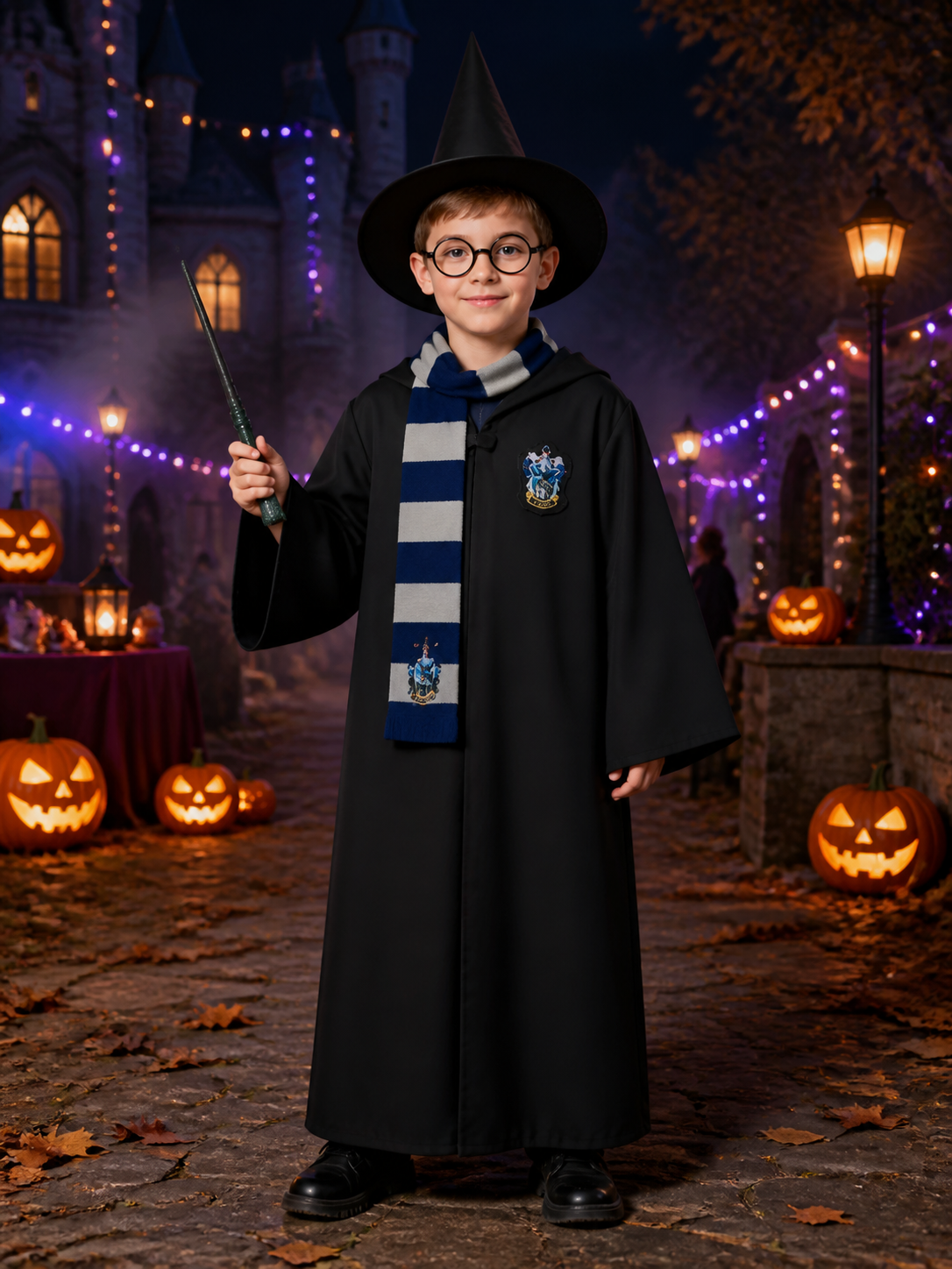 Ravenclaw Wizard Robe with Hood and Scarf for Cosplay Costumes detail 2