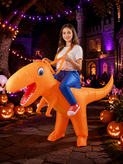 Ride-On Inflatable Dinosaur Costume, Orange Cartoon Halloween Outfit Costumes detail 2
