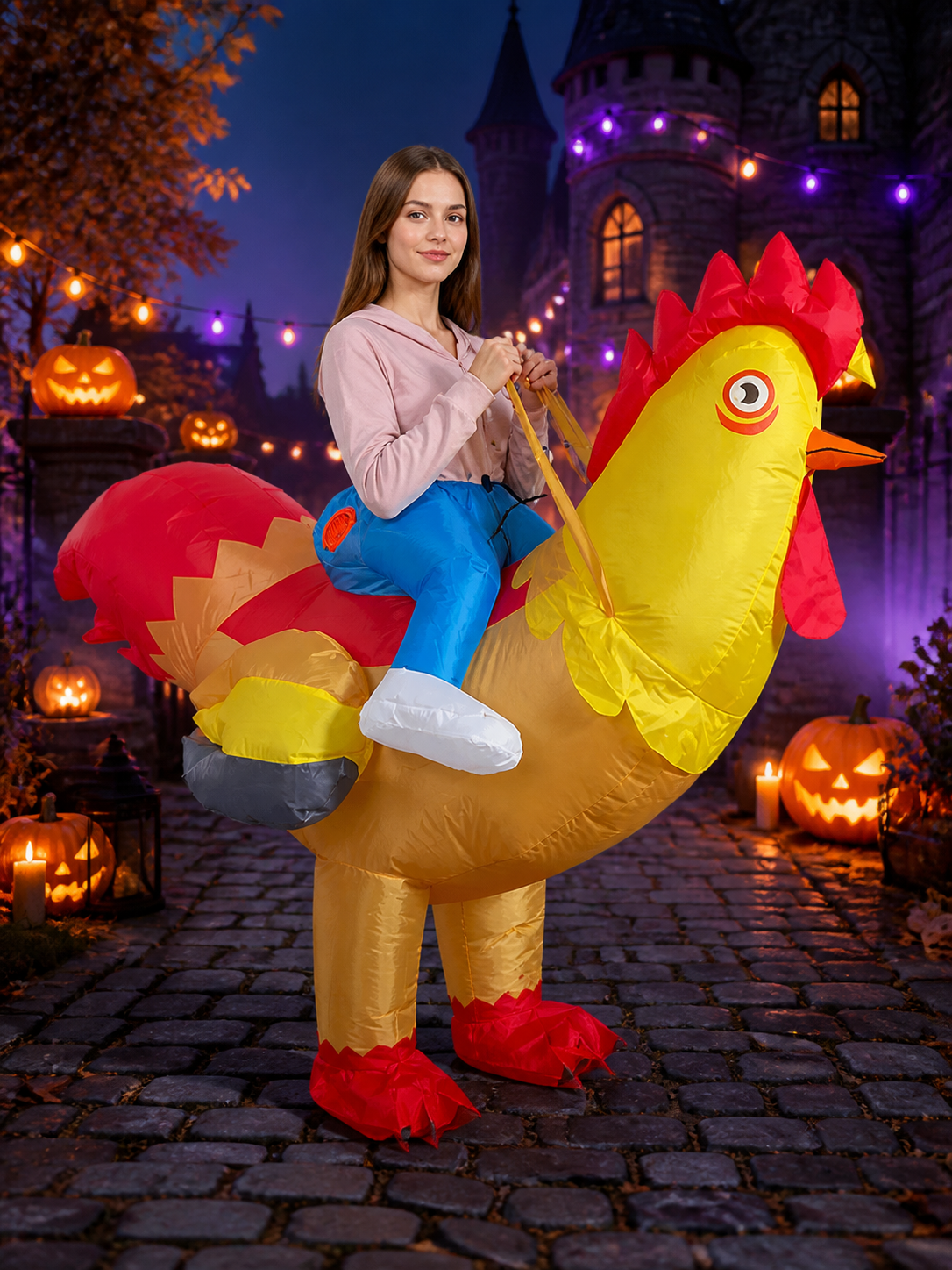 Colorful Rooster Inflatable Costume, Chicken Blow Up Suit, Halloween Animal Costumes detail 2