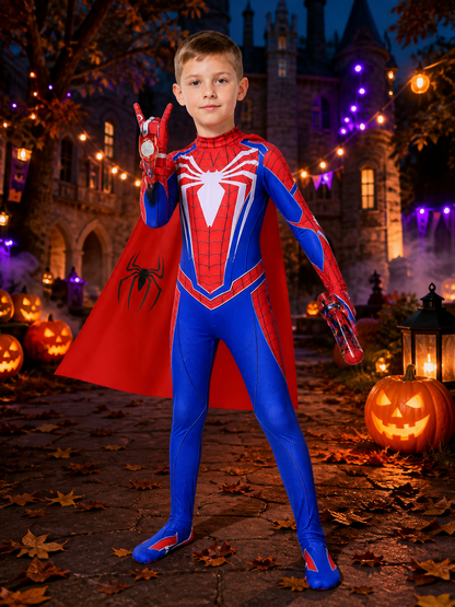 Iron Spider-Man Hooded Bodysuit Halloween Costume with Red-Blue Spider Web Costumes detail 2
