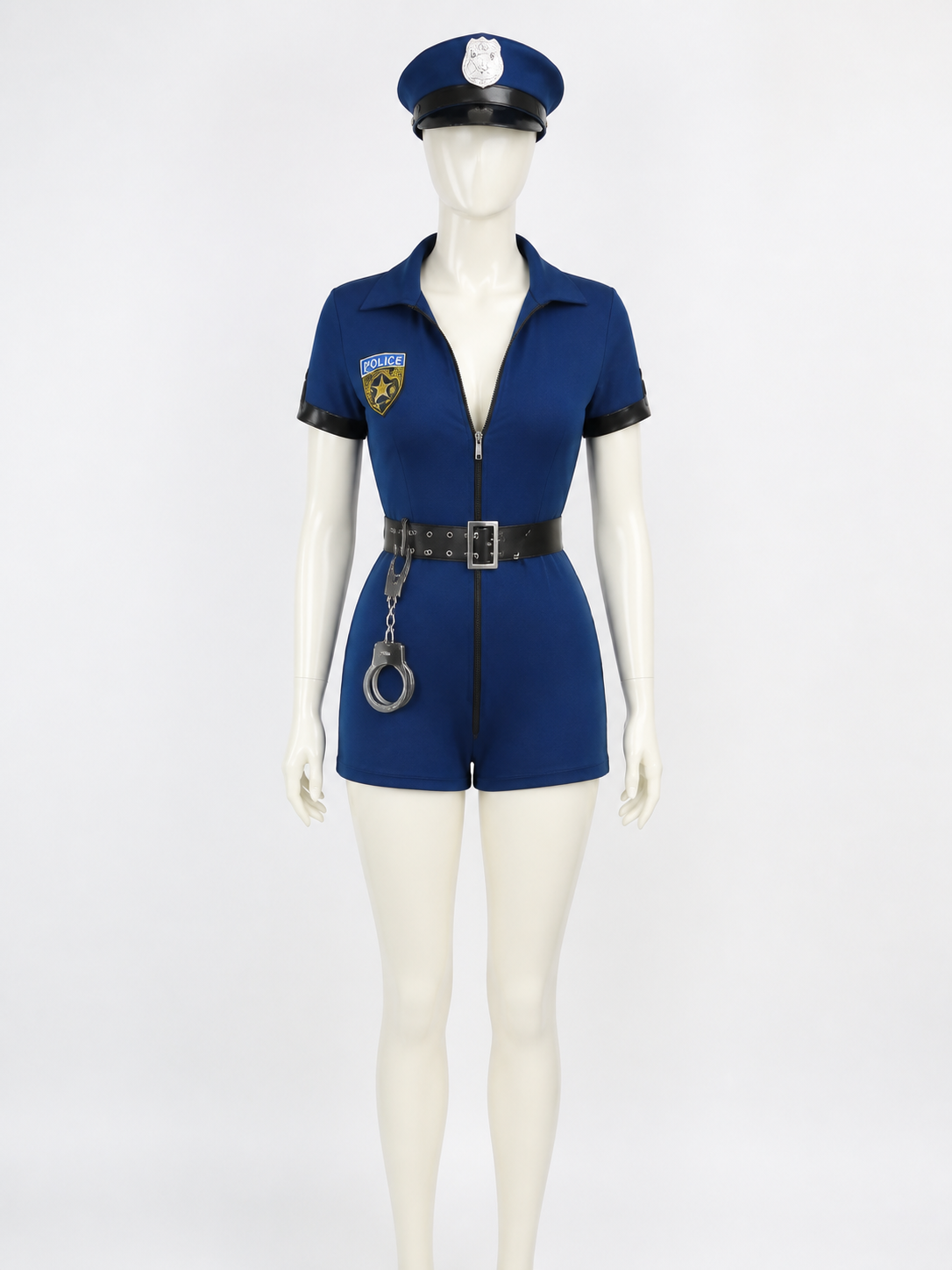 Women's Blue Police Bodysuit Costume with Badge Details and Belt, Halloween Costumes detail 2
