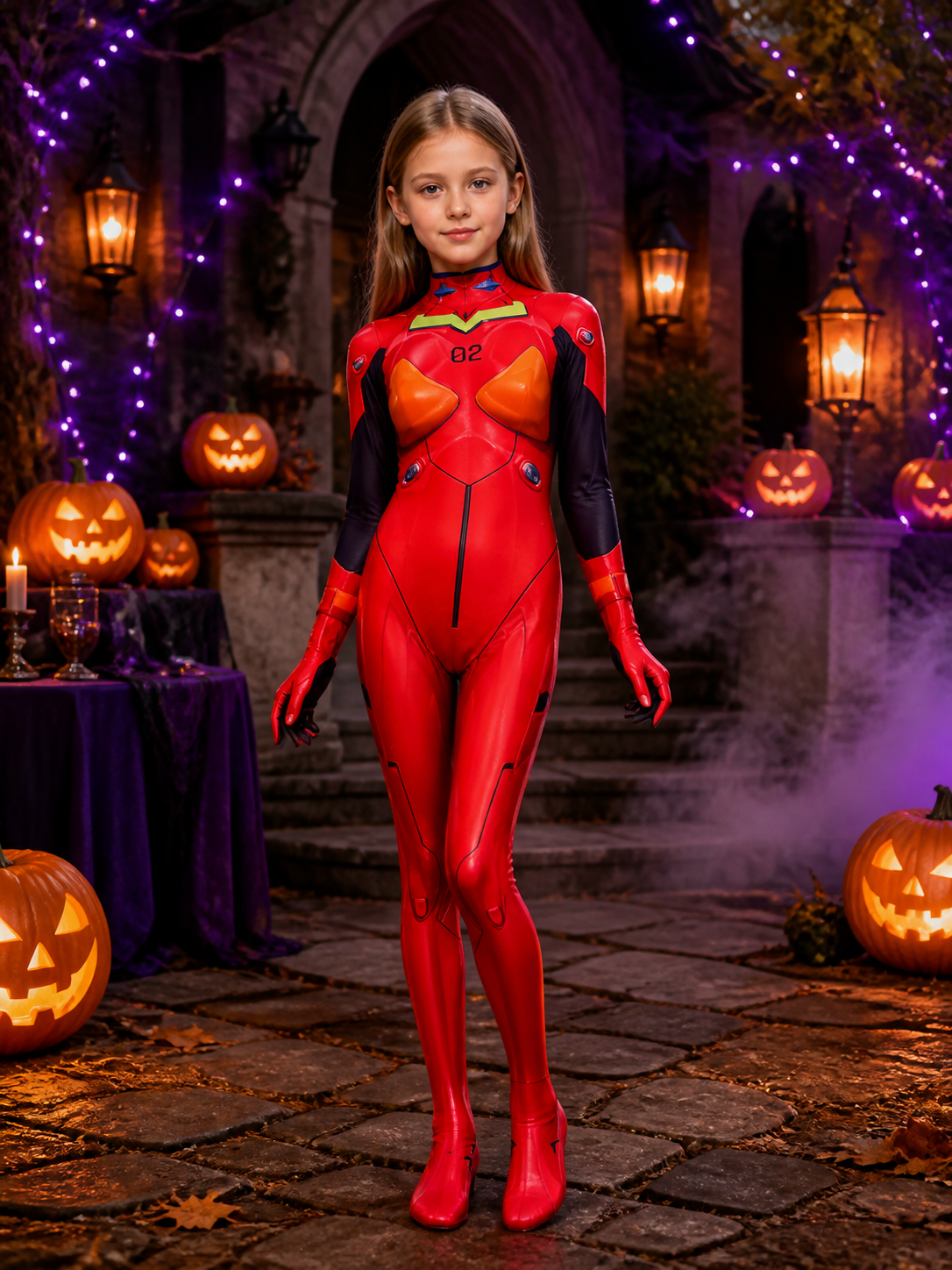 EVA-Style Red, Orange And Black Full-Body Bodysuit Cosplay Costume Costumes detail 2