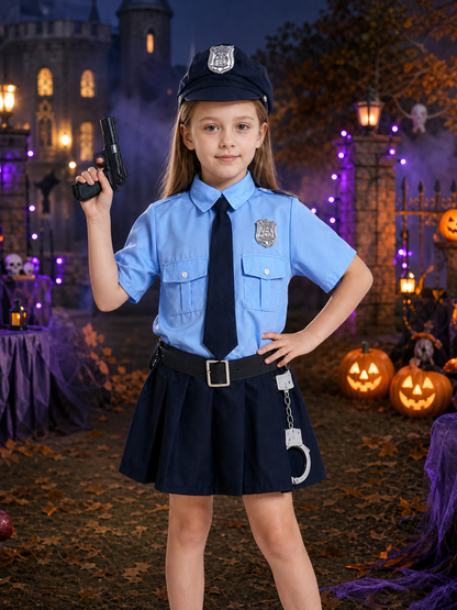 Police Costume Set with Hat, Tie, Belt and Handcuffs, Blue Uniform Outfit Costume Headwear detail 2