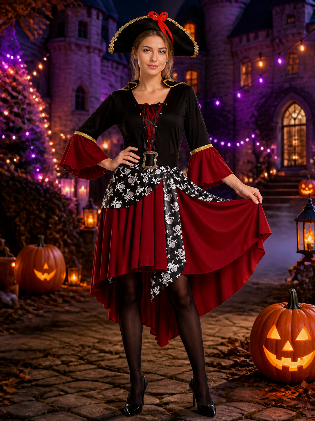 Pirate Costume with an Asymmetrical Skirt for Halloween