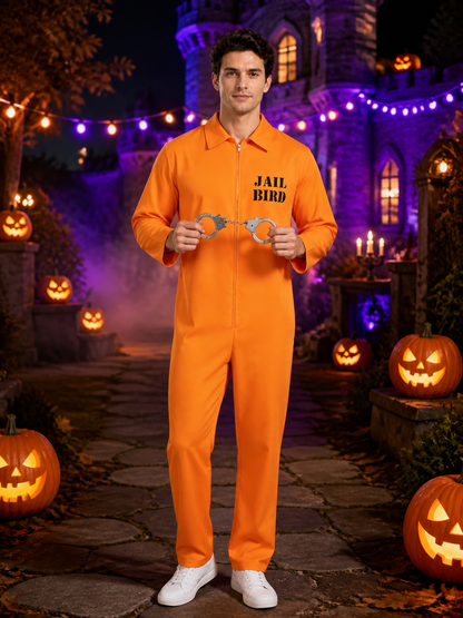 Orange Jail Bird Prison Jumpsuit Costume with Handcuffs Costumes detail 2