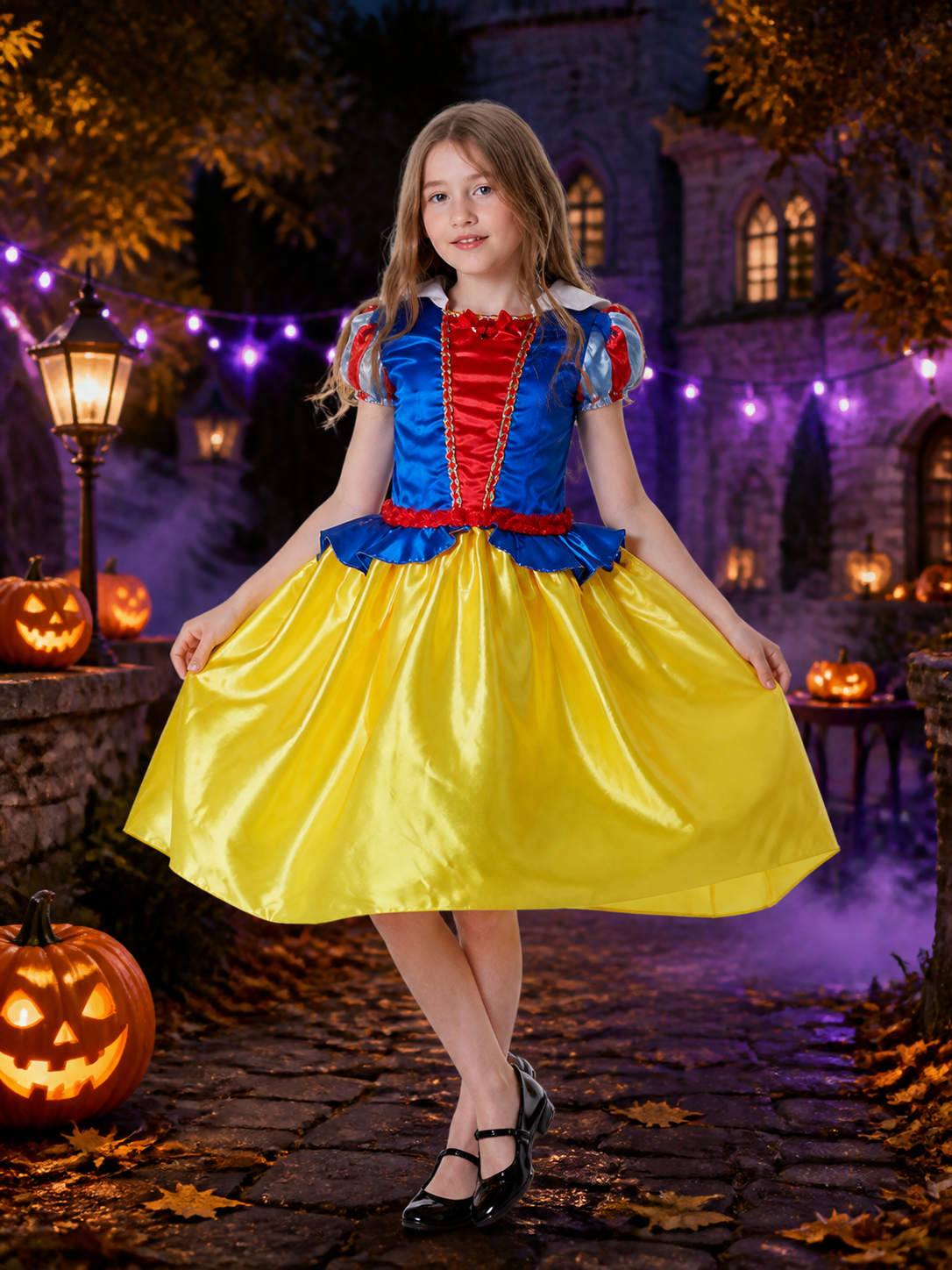 Kids Princess Costume Dress, Blue Red Yellow Ball Gown for Halloween Costume Dresses detail 2