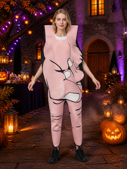 Unisex Pink Scissor Hands Cartoon Bodysuit Costume, Black Outline Halloween Costumes detail 2