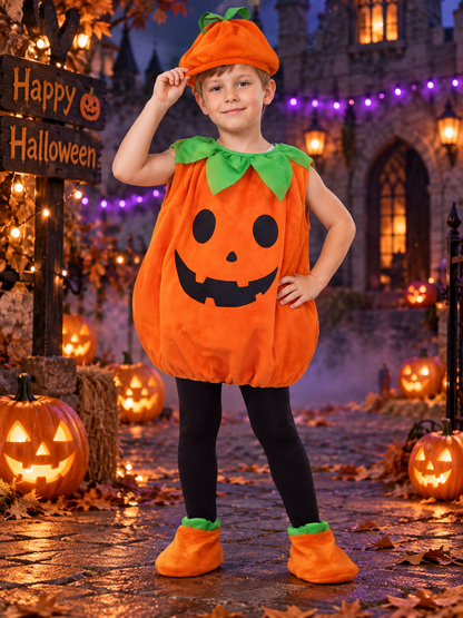 Kids' Pumpkin Costume with Hat and Slippers