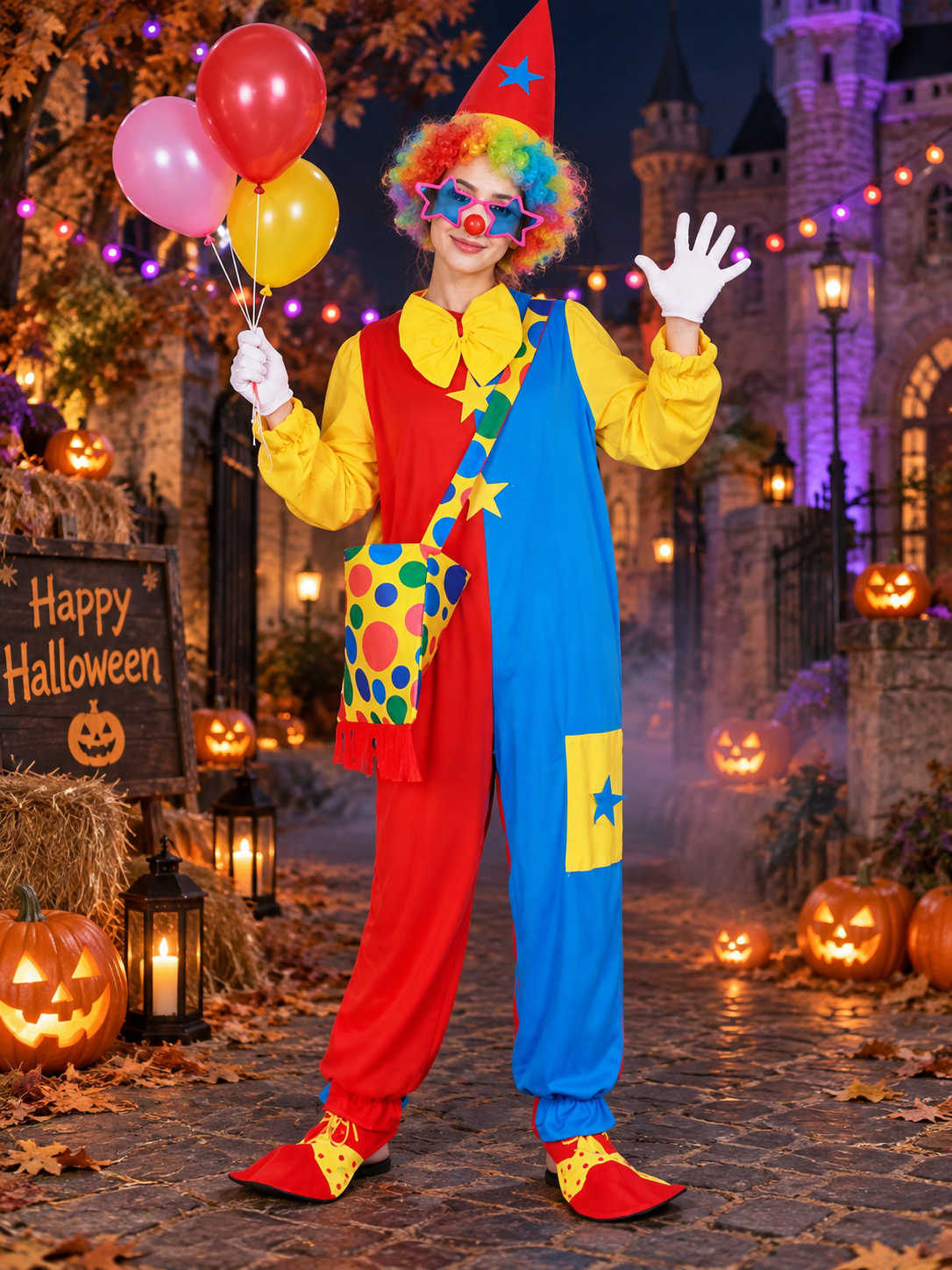 Clown Costume 11 Pieces with Wig, Hat and Vest