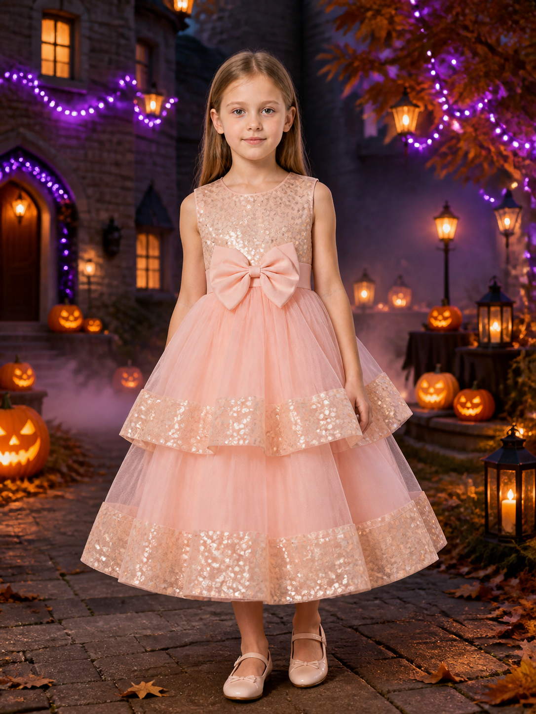 Toddler Girls' Princess Dress With Sequined Bodice, Bow, And Layered Tulle Skirt Costume Dresses detail 2