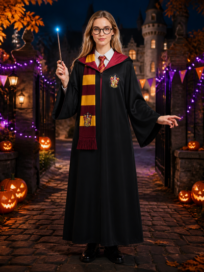 Gryffindor-Themed Wizard Robe Costume Set with Scarf, Tie, Glasses and Wand Costume Accessories detail 2