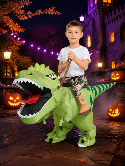 Kids Inflatable Dinosaur Costume, Green Striped Halloween Outfit Costumes detail 2