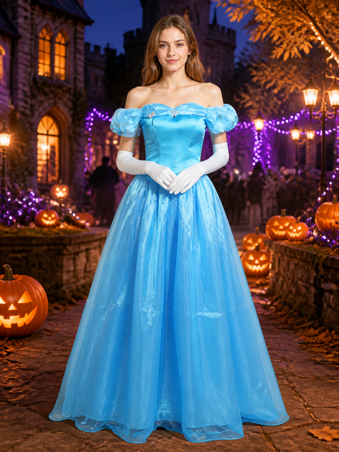 Women's Blue Princess Dress Costume, Off-Shoulder Puff Sleeve Ball Gown for Costume Dresses detail 2