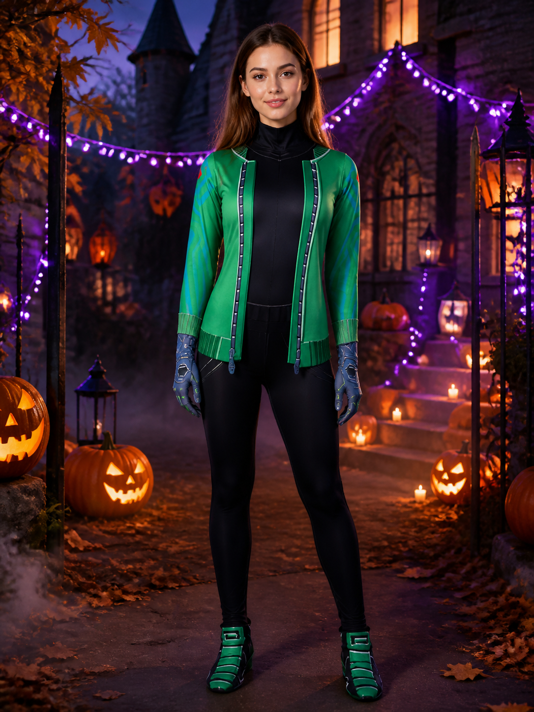 Green Skull Cosplay Bodysuit Costume with Front Zipper Costumes detail 2