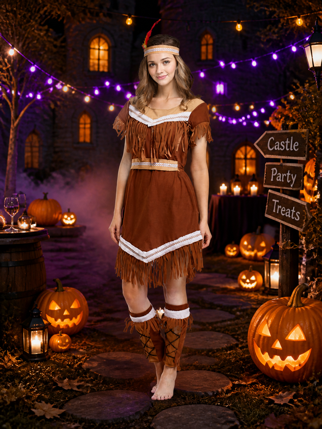 W-0211 Indian Princess Costume with Fringe for Halloween Costumes detail 2
