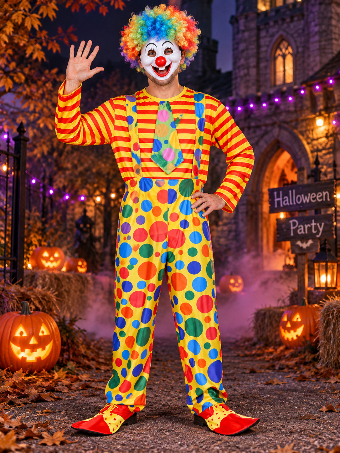 Adult Clown Costume Made of Polyester with Wig and Mask
