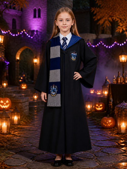 Hooded Wizard Robe Costume Set With Tie and Scarf, Black Cloak Costume Capes detail 2
