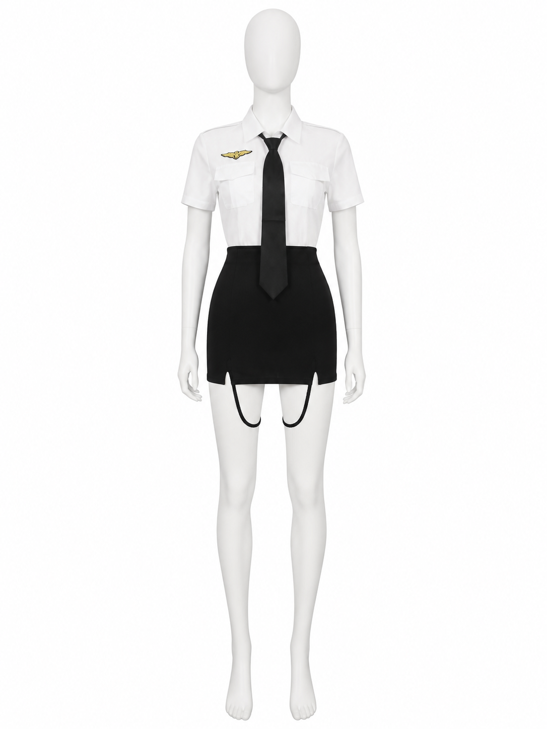 Women's Police Officer Costume Set, White Shirt with Black Tie and Skirt, Sexy Costumes detail 2