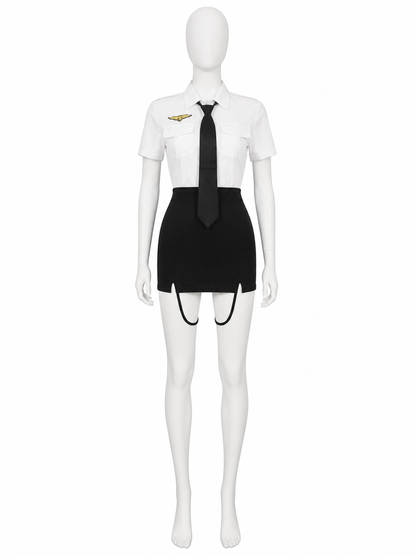 Women's Police Officer Costume Set, White Shirt with Black Tie and Skirt, Sexy Costumes detail 2