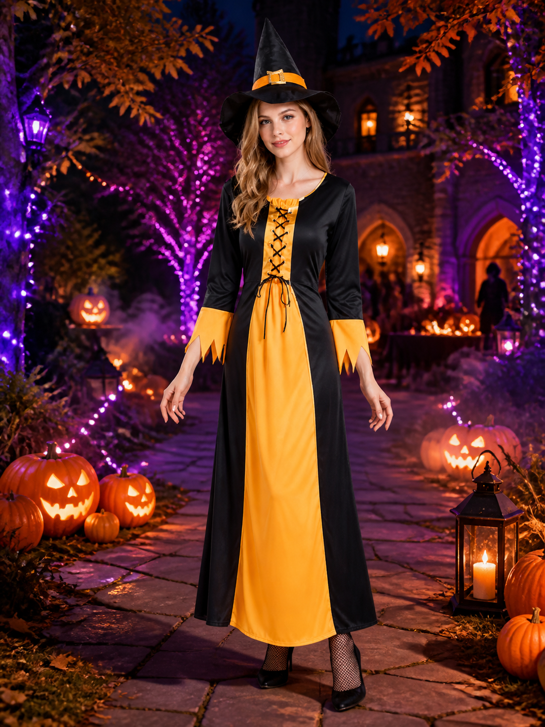 Halloween Witch Costume with Orange Trim