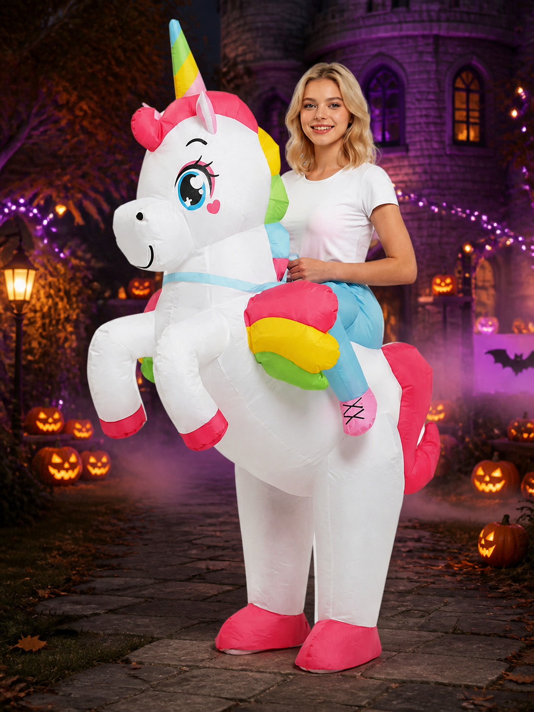 Unicorn Inflatable Costume, Rainbow Winged Bodysuit for Halloween Party Costumes detail 2