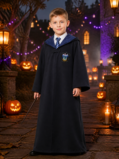 Ravenclaw Wizard Robe Costume Set with Tie, Long Hooded Cape for Halloween Costume Capes detail 2