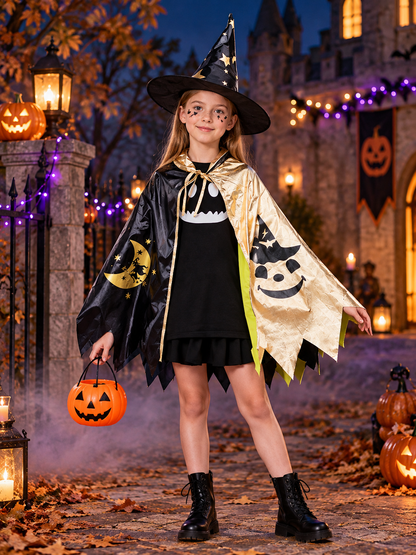 Children's Black and Gold Costume with Cape and Hat