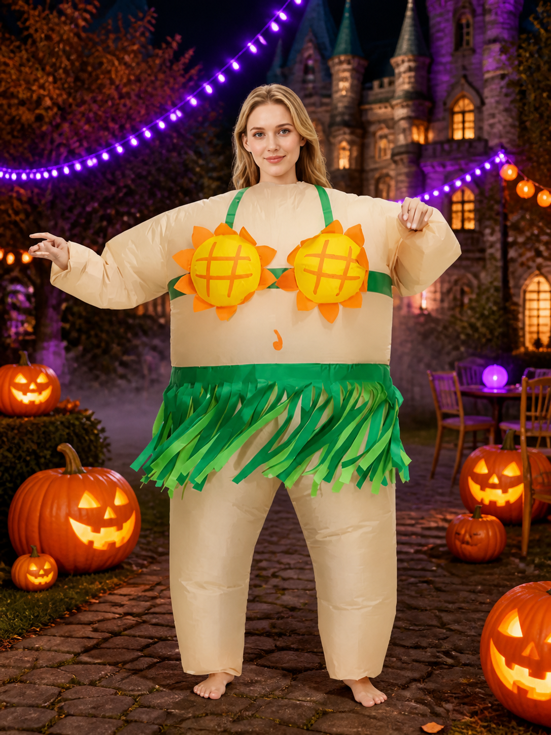 Adult Sunflower Costume Jumpsuit With Leaf Fringe For Halloween Costumes detail 2