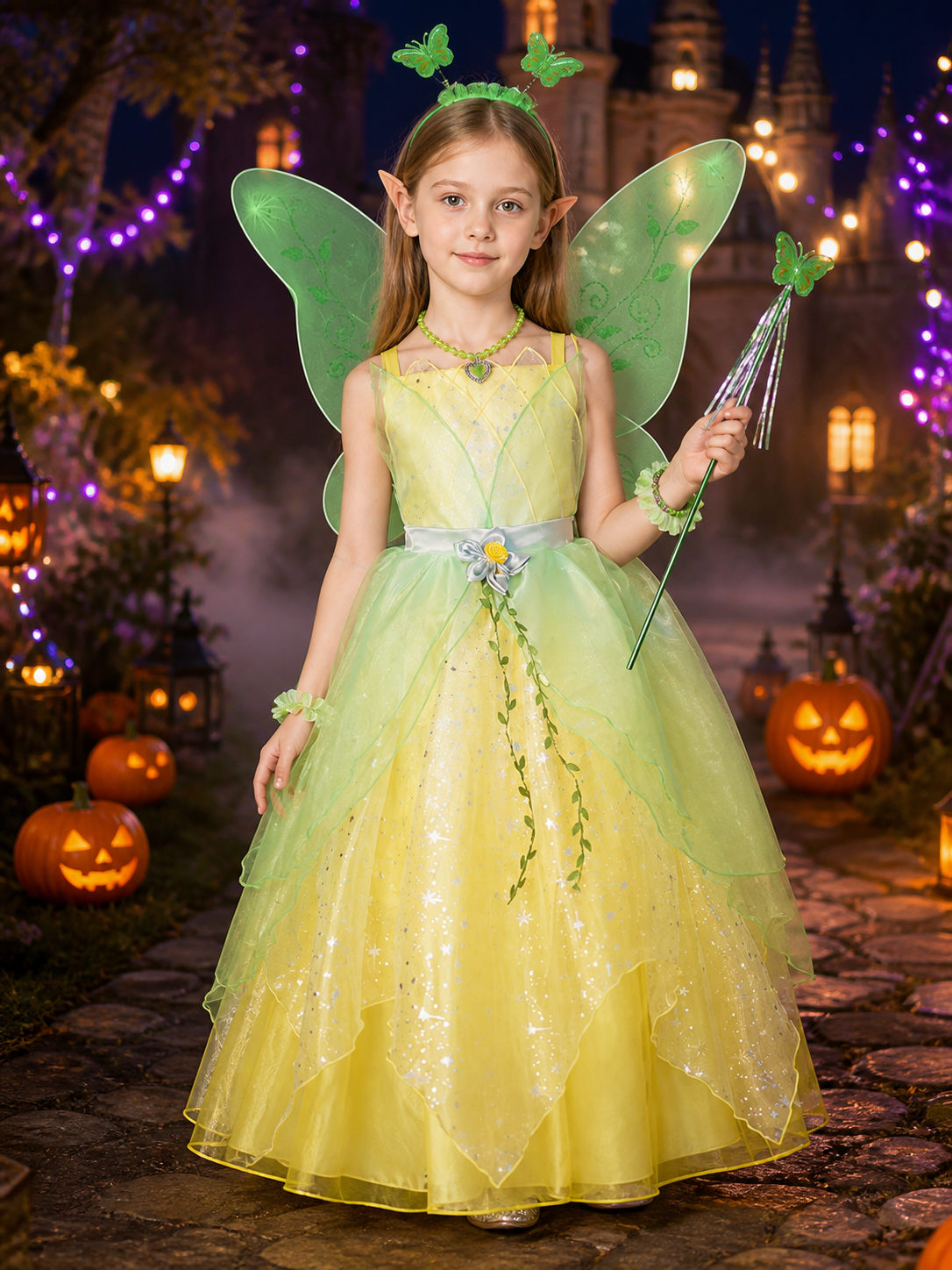 Girls' Fairy Princess Costume Dress, Butterfly Wings with Glitter and Vine Costume Dresses detail 2