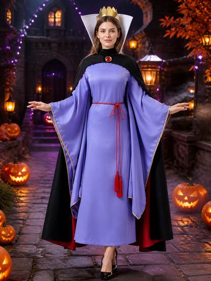 Snow Queen Masquerade Costume Set with Cape, Crown and Purple Robe Costume Capes detail 2