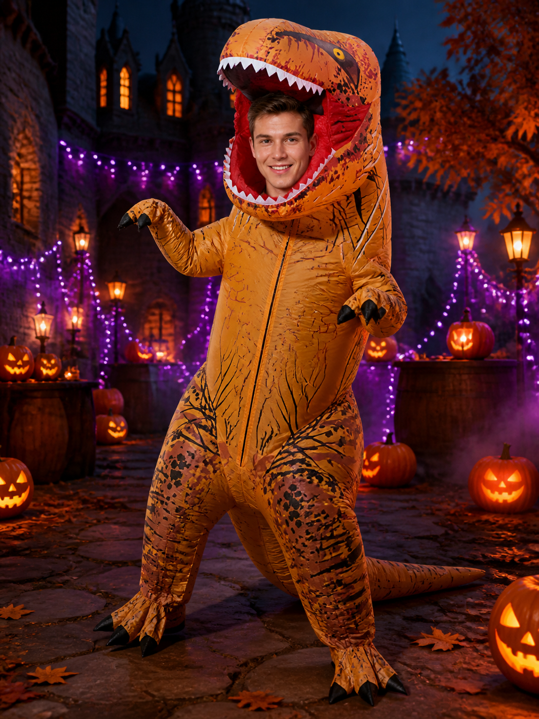 Inflatable T-Rex Dinosaur Costume, Funny Halloween Outfit for Adults and Costumes detail 2