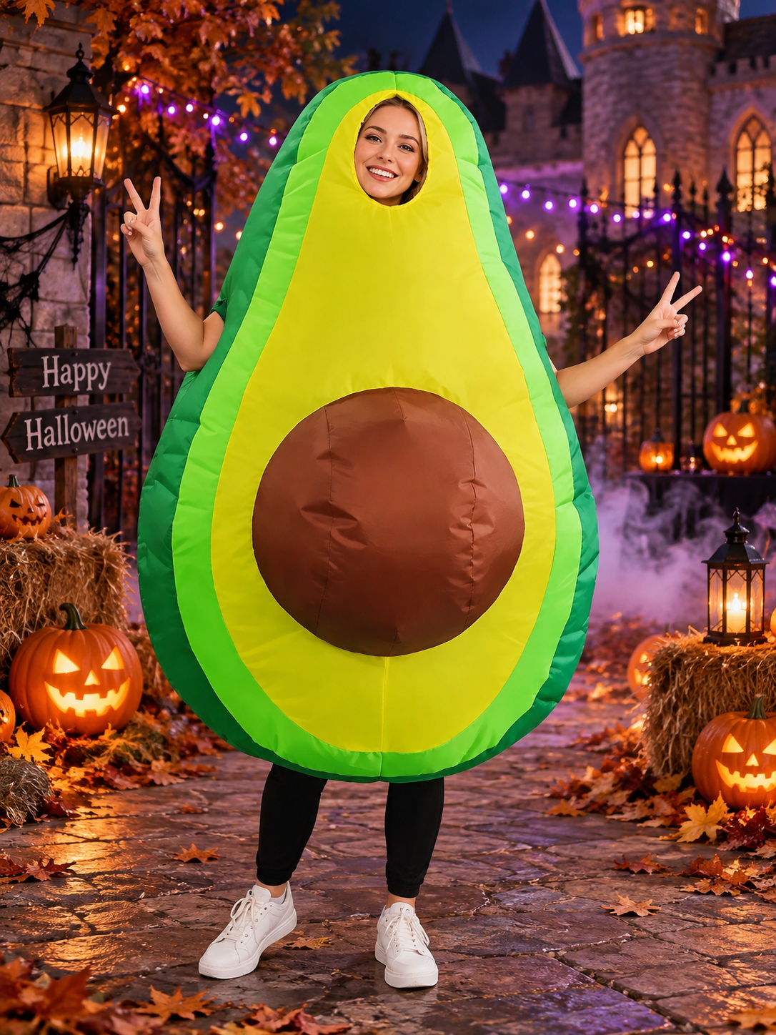 Inflatable Avocado Carnival Costume with Fan, Green