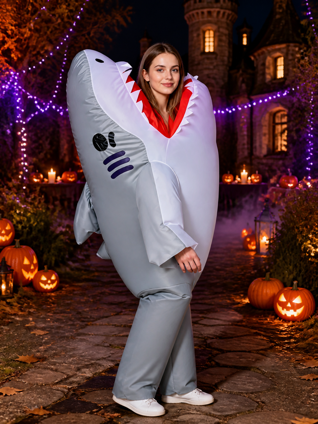 Gray Shark Inflatable Bodysuit Costume With Open Mouth For Halloween Costumes detail 2