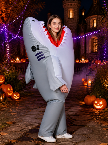 Gray Shark Inflatable Bodysuit Costume With Open Mouth For Halloween Costumes detail 2